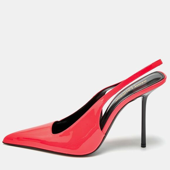 Saint Laurent Shoes - Saint Laurent Kiss Size 40 Neon Pink Patent Leather Slingback Pumps